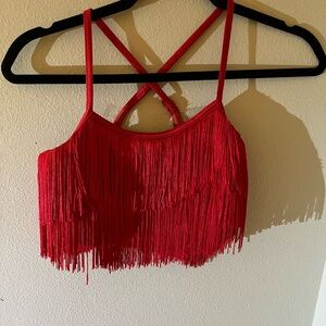 Weissman SA Red Fringe Top and Pants Dance Costume Used